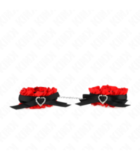 KINK - MUÑEQUERAS ELÁSTICAS DE ENCAJE CON DETALLE CORAZÓN ROJO AJUSTABLE 22-35 CM