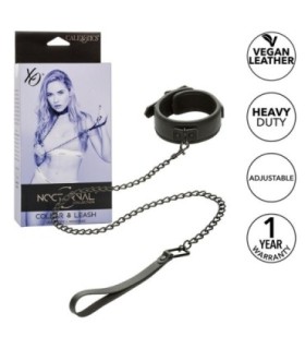 CALEXOTICS - NOCTURNAL COLLAR Y CORREA CUERO AJUSTABLE NEGRO
