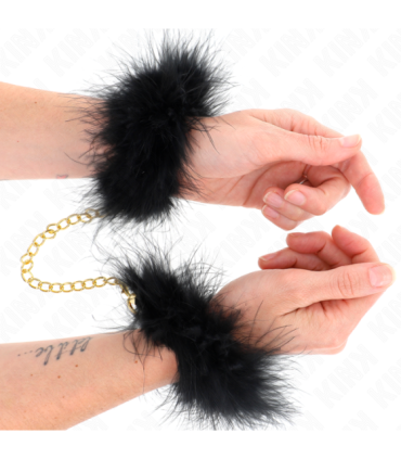 KINK - ESPOSAS DE PLUMAS NEGRO CON CADENA DORADA MODELO 2