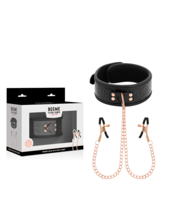 BEGME - BLACK EDITION COLLAR CON CADENAS Y PINZAS PEZONES CON FORRO DE NEOPRENO
