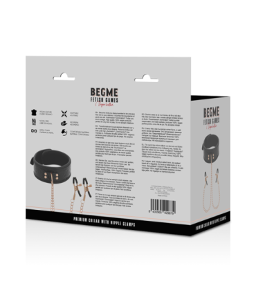 BEGME - BLACK EDITION COLLAR CON CADENAS Y PINZAS PEZONES CON FORRO DE NEOPRENO