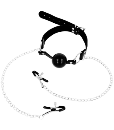 OHMAMA FETISH - MORDAZA BOLA NEGRA CON PINZAS PEZONES