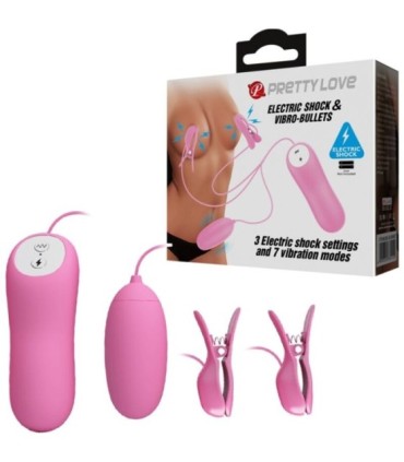 PRETTY LOVE - PINZAS CON VIBRACIÓN Y ELETROSHOCK ROSA