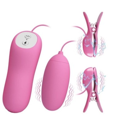 PRETTY LOVE - PINZAS CON VIBRACIÓN Y ELETROSHOCK ROSA
