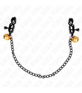 KINK - PINZAS PARA PEZONES PLANAS NEGRO CON CASCABEL Y CADENA PLATEADO 30 CM