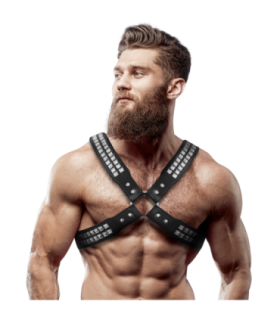 FETISH SUBMISSIVE ATTITUDE - ARNÉS ECOPIEL PECHO CRUZADO CON REMACHES HOMBRE