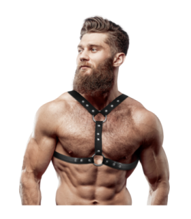FETISH SUBMISSIVE ATTITUDE - ARNÉS ECOPIEL PECHO CON DOBLE SUJECIÓN Y TACHUELAS HOMBRE