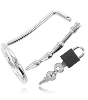 METAL HARD - ANILLO TESTÍCULOS CON PLUG URETRA CASTIDAD