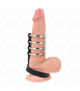 KINK - 4 ANILLOS PENE METAL 3.8 CM CONECTADOS CON CORREA DE CUERO 22 X 1.5 CM Y CIERRE A PRESIÓN