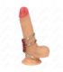 KINK - ANILLO PENE TRIPLE METAL 3.7 CM A 5 CM CONECTADOS CON CUERO ROJO