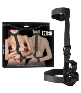 FETISH SUBMISSIVE BONDAGE - CONJUNTO DE SUJECIÓN PARA EL CUERPO DE CUELLO Y MUÑEQUERAS