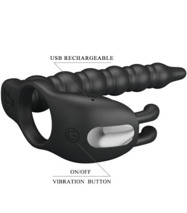 PRETTY LOVE - BLACKNEY ANILLO PENE CON PLUG VIBRADOR NEGRO