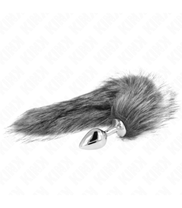 KINK - PLUG ANAL TALLA M 8 X 3.5 CM CON COLA SINTÉTICA 40 CM PLATEADO