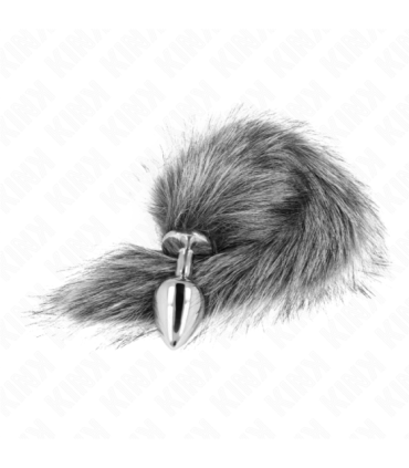 KINK - PLUG ANAL TALLA M 8 X 3.5 CM CON COLA SINTÉTICA 40 CM PLATEADO