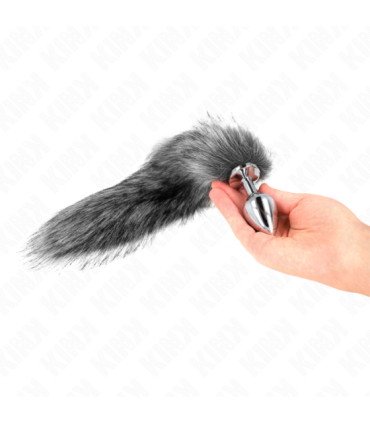 KINK - PLUG ANAL TALLA M 8 X 3.5 CM CON COLA SINTÉTICA 40 CM PLATEADO