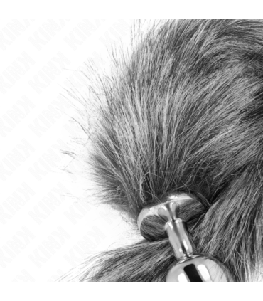 KINK - PLUG ANAL TALLA M 8 X 3.5 CM CON COLA SINTÉTICA 40 CM PLATEADO