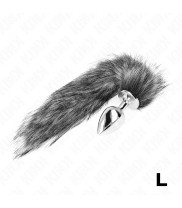 KINK - PLUG ANAL TALLA L 10 X 4 CM CON COLA SINTÉTICA 40 CM PLATEADO