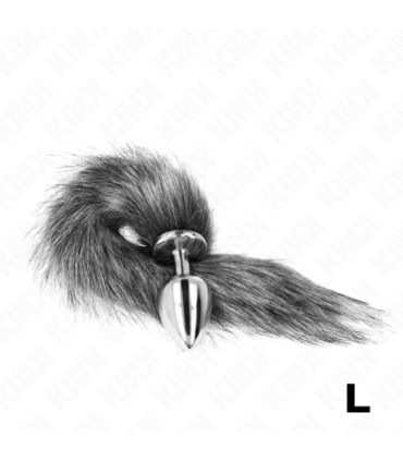 KINK - PLUG ANAL TALLA L 10 X 4 CM CON COLA SINTÉTICA 40 CM PLATEADO