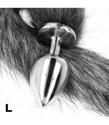 KINK - PLUG ANAL TALLA L 10 X 4 CM CON COLA SINTÉTICA 40 CM PLATEADO