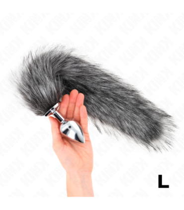 KINK - PLUG ANAL TALLA L 10 X 4 CM CON COLA SINTÉTICA 40 CM PLATEADO