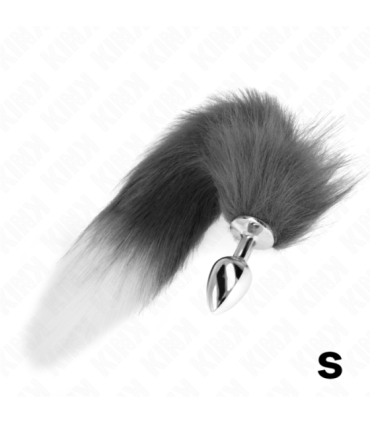 KINK - PLUG ANAL TALLA S 7 X 3 CM CON COLA SINTÉTICA 40 CM PLATEADO Y BLANCO