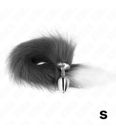 KINK - PLUG ANAL TALLA S 7 X 3 CM CON COLA SINTÉTICA 40 CM PLATEADO Y BLANCO