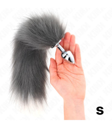 KINK - PLUG ANAL TALLA S 7 X 3 CM CON COLA SINTÉTICA 40 CM PLATEADO Y BLANCO