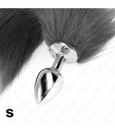 KINK - PLUG ANAL TALLA S 7 X 3 CM CON COLA SINTÉTICA 40 CM PLATEADO Y BLANCO