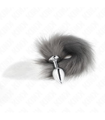 KINK - PLUG ANAL TALLA M 8 X 3.5 CM CON COLA SINTÉTICA 40 CM PLATEADO Y BLANCO