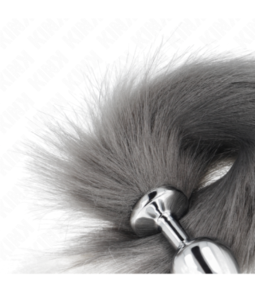 KINK - PLUG ANAL TALLA M 8 X 3.5 CM CON COLA SINTÉTICA 40 CM PLATEADO Y BLANCO