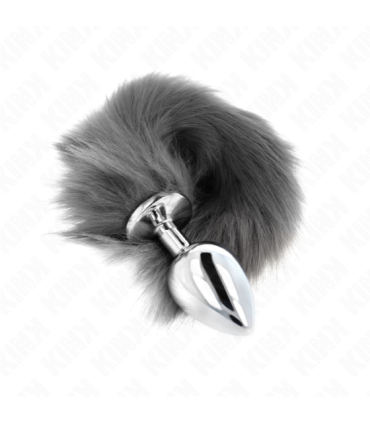 KINK - PLUG ANAL TALLA L 10 X 4 CM CON COLA SINTÉTICA 40 CM PLATEADO Y BLANCO