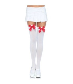 LEG AVENUE - MEDIAS NYLON BLANCO Y LAZO ROJO