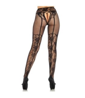 LEG AVENUE - MEDIAS ALTAS CON ABERTURA TRASERA DISEÑO FLORAL TALLA ÚNICA
