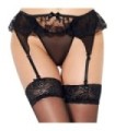QUEEN LINGERIE - TANGA CON LIGUERO NEGRO L/XL