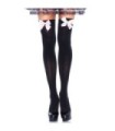 LEG AVENUE - MEDIAS ALTAS NEGRAS CON LACITO ROSA TALLA ÚNICA