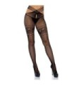 LEG AVENUE - MEDIAS DE RED CON ABERTURA Y ENCAJES EN MUSLO TALLA ÚNICA