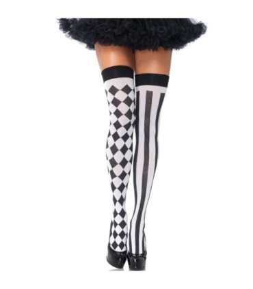 LEG AVENUE - CALCETINES ALTOS ARLEQUIN NEGRO/BLANCO