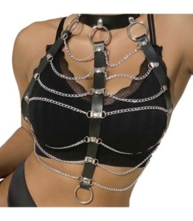 SUBBLIME - ARNÉS DE PECHO CADENAS CUERO NEGRO TALLA ÚNICA