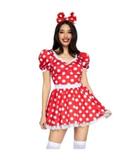 LEG AVENUE - VESTIDO DE LUNARES + DIADEMA ROJO/BLANCO S