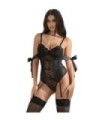 SUBBLIME - 955502 BODY DE ENCAJE CON LAZOS Y LIGAS NEGRO L/XL