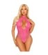 LEG AVENUE - BODY CRUZADO AL CUELLO DE ENCAJE ROSA TALLA ÚNICA