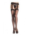 LEG AVENUE - OUTLET - MEDIAS NEGRAS CON LIGUERO DE ENCAJE