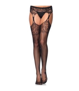 LEG AVENUE - MEDIAS RED ENCAJE Y LIGUERO NEGRO