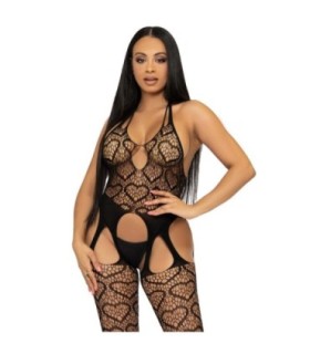 LEG AVENUE - BODYSTOCKING DE RED CON TIRANTES TALLA ÚNICA - NEGRO