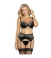 SUBBLIME - SET DE 3 PIEZAS SUJETADOR + TANGA + LIGA ENCAJE NEGRO L/XL