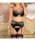 SUBBLIME - SET DE 3 PIEZAS SUJETADOR + TANGA + LIGA ENCAJE NEGRO S/M