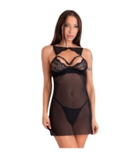 LIVCO CORSETTI FASHION - KROLINA LC 90734 CHEMISE + TANGA NEGRO S/M
