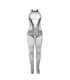 SUBBLIME - 951801 BODYSTOCKING CROTCHLESS DE REJILLA Y ENCAJE CON CUELLO ALTO NEGRO TALLA ÚNICA