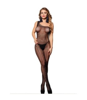 SUBBLIME - 952037 BODYSTOCKING DE REJILLA DE UN HOMBRO CON DIAMANTES NEGRO TALLA ÚNICA