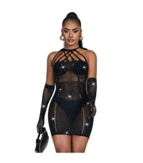 SUBBLIME - 952235 VESTIDO DE REJILLA CON BRILLANTES NEGRO TALLA ÚNICA